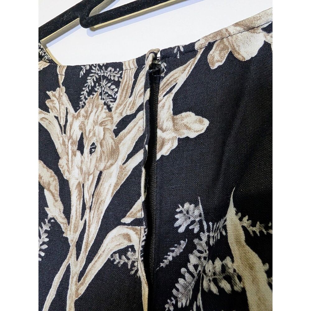 Vintage Linen Blend Black Floral Midi Dress Minimalist Cottagecore 20 Resortwear - Picture 4 of 6